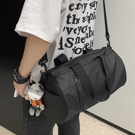 JINSHIWQ fitness bag men wet and dry separation handbag lightweight short travel bag women large capacity training sports bag swimming bag black