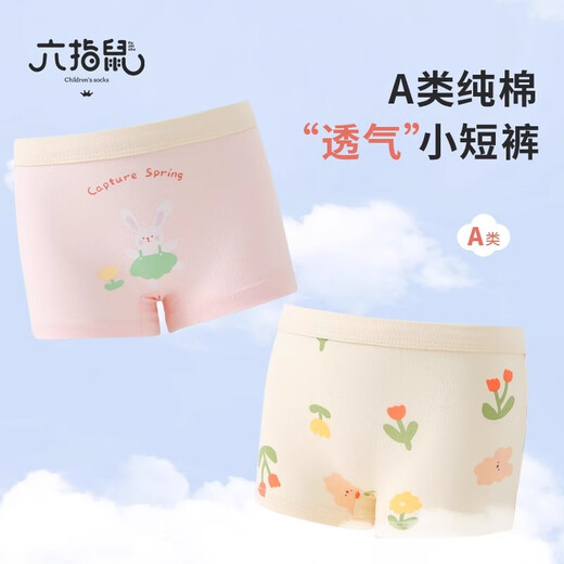 Six-fingered Mouse Six-fingered Mouse Girls' Pure Cotton Underwear Children's Boxer Shorts Baby Girl's Cotton Medium and Large Children's No-Piece Pants Y6067 Rabbit Garden 2 Pack One Size (2XL) Recommended Weight 62-72Jin Jin is equal to 0.5 kg