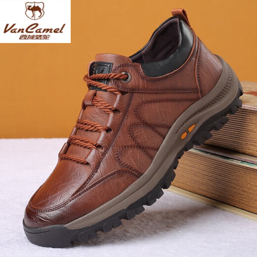 Western Camel (VANCAMEL) business leather shoes for men, casual, outdoor, genuine leather, waterproof, non-slip, breathable, men's hiking shoes, sports men's shoes, mountain climbing - black (four seasons) 40 high-end big brands