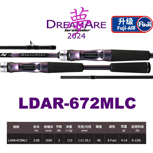 LURELEADER24款领峰梦高碳轻量路亚竿远投泛用淡水海钓鲈鱼鳜鱼鱼竿 2m 24梦 672MLC【枪柄】虫竿