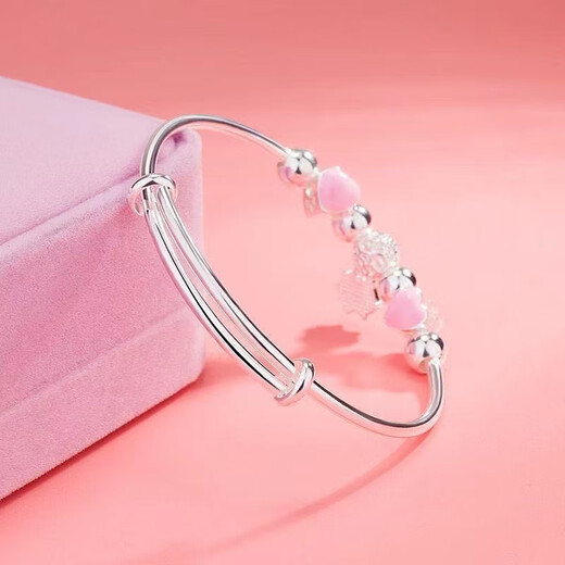 
KZDhello kitty 999 sterling silver foot silver bracelet female student bracelet cute kidie cat love gift women kitty lucky parent-child bracelet [children style] Z166 gift box same style