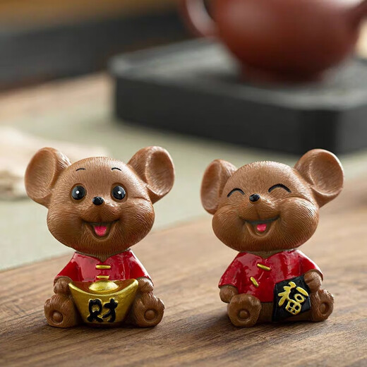 Resin Ceramic Cute Mouse Creative Home Tea Pet Desktop Tea Art Ornament Fine Tea Fortune and Fortune Double Mouse