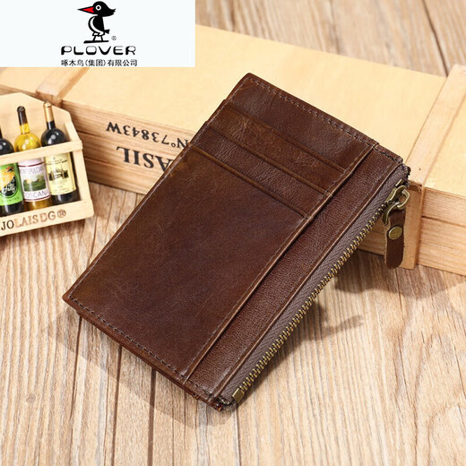 
PLOVER cross-border genuine leather wallet men's portable credit card bag coin clip European and American retro anti-theft card swipe bag black