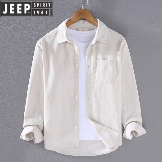 JEEP SPIRIT春季灯芯绒衬衫男长袖纯棉宽松薄款日系条绒感白休闲衬衣外套 姜黄色【9716】 M