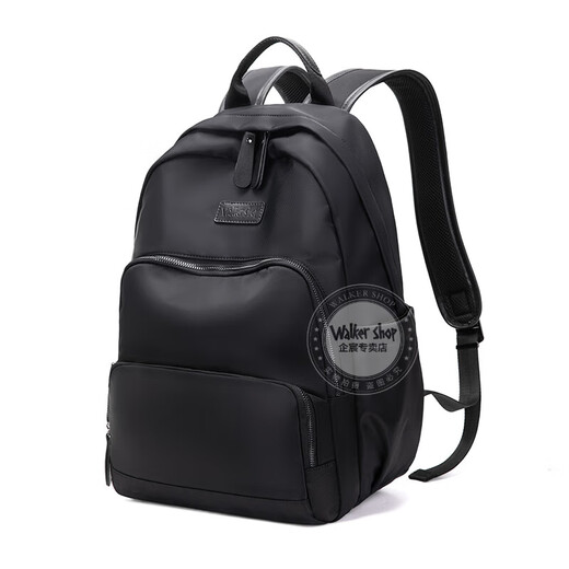 Walker Shop品牌轻奢双肩包男书包简约防水尼龙牛津布旅行电脑背包男女 时尚黑 [14寸] 43*32*13cm