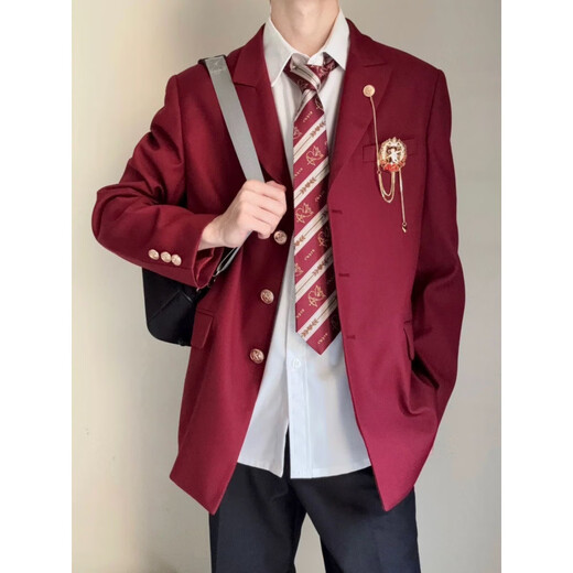 Xingsuyao (xingsuyao) college style boys dk suit uniform jacket jk school supply sense red suit student handsome class uniform suit Japanese shoulder pad suit black + white shirt + black trousers XL recommendation 125-135Jin Jin equals 0.5 kg f