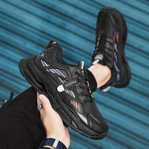 
Changxiang Huili men's shoes in summer new mesh breathable casual shoes soft sole running non-slip heightened sports trend dad shoes men F683 black 41