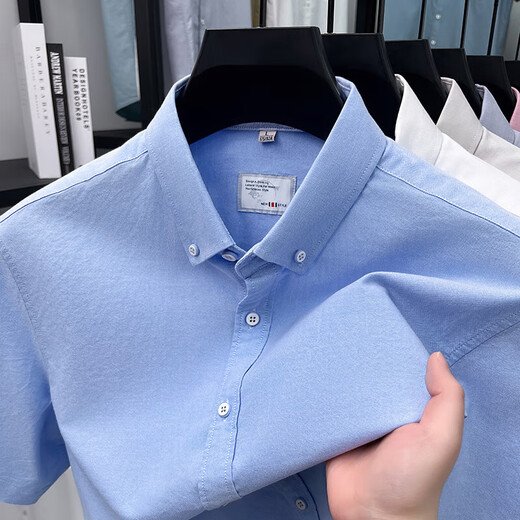 
LAORENTOU pure cotton short-sleeved shirt occupation 2025 summer casual solid color shirt men business formal wear half-sleeved top AN15260 white XL