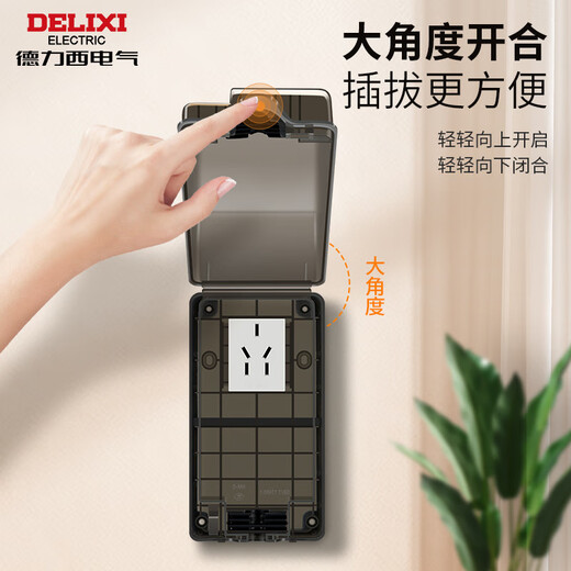 DELIXI ELECTRIC Delixi leak-proof socket waterproof box water heater smart toilet seat with leak-proof large plug splash-proof box protective cover 86 type splash-proof cover with five-hole 10A socket (black