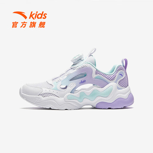 Anta children's sandals, girls' shoes, 2025 summer new arrival, knob buckle breathable frame shoes, toe-toe beach shoes, Anta white/light fog purple/mint blue-1 33, inner length of the shoe 20.5cm
