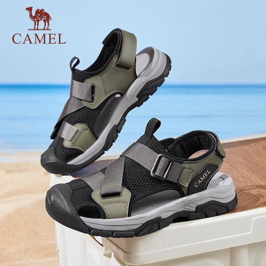 骆驼（CAMEL）户外休闲魔术贴包头洞洞沙滩运动凉鞋男 G14M076677 曙光绿/黑 42