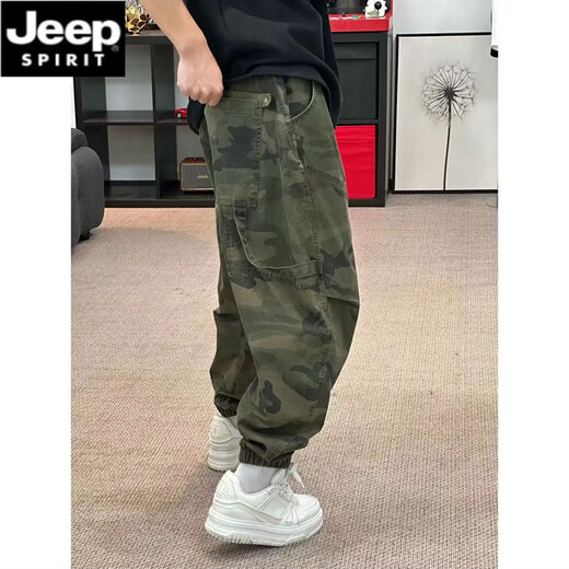 JEEP SPIRIT2025春季新款潮流时尚工装裤男潮牌锥形痞帅拼接束脚迷彩裤哈伦裤 迷彩 XL 140-155斤