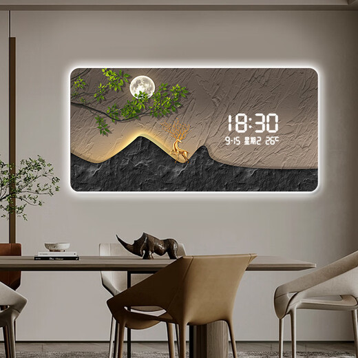 Yingke Song Restaurant Decoration Painting LED Electronic Wall Clock 2025 New Lighting Digital Electronic Watch Wall Clock DQ3892 80*40cm Single Apartment Selection x Changa