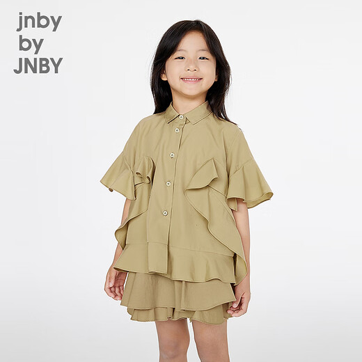 Jnby by JNBY Jiangnan Buyi children's short-sleeved shirt A-type loose summer girls 1P4211750 269/green khaki 100 cm