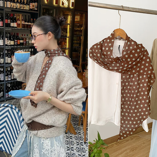 啄木鸟（TUCANO）波点丝巾女系脖感2025新款棕色长条百搭领巾轻奢发带丝带配饰时尚 棕色大波点