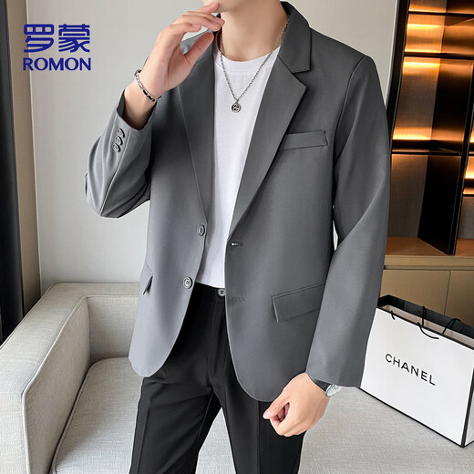 
ROMON casual suit men's commuting suit easy to care versatile jacket loose professional formal wear ZHK13 dark gray XL