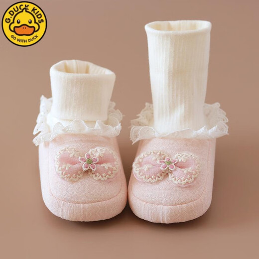 G.DUCKKIDS春秋季婴儿鞋袜-个月软底女宝宝鞋子防掉新生儿不掉鞋公主袜套 粉色+杏色童话公主【春秋】 2双 11 内长10c 参考0-5月
