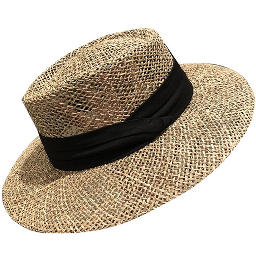 
Korean ins straw-woven internet celebrity flat top hat women European and American style British fashion travel vacation hollow sun hat brown 56-58cm adjustable