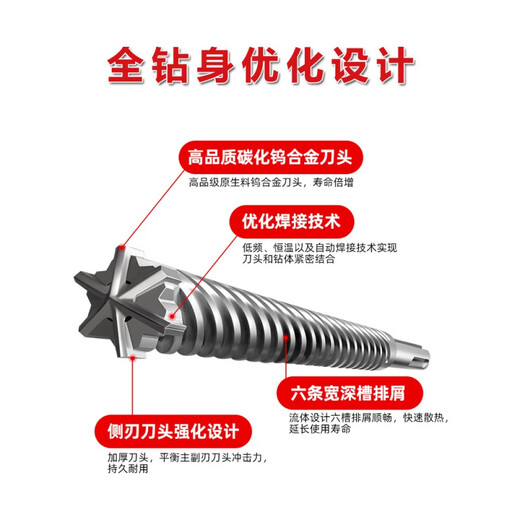 An Junsheng six-edged electric hammer drill bit for reinforced concrete construction bridge rebar drilling and extending through the wall square handle four-pit impact drill square handle six-edged 18*200