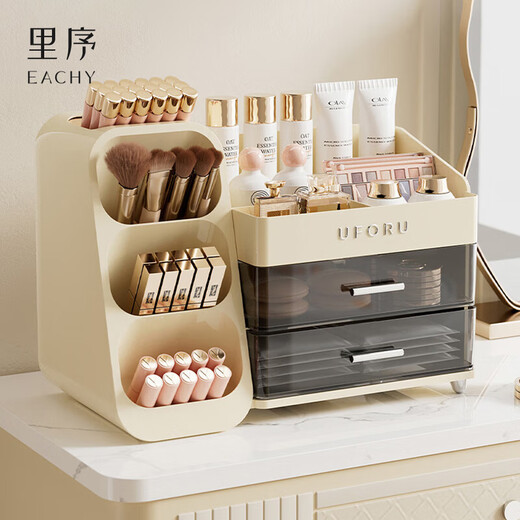 EACHY cosmetics storage box desktop dust-proof high-end large-capacity dressing table skin care product storage rack-cream yellow