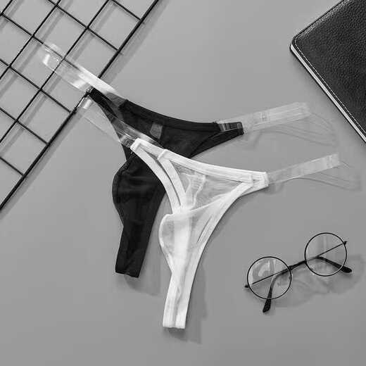 
Victoria's Secret Emilysa Men's Thong Low-waisted, Non-Signed Transparent Ice Mesh Trendy Underwear Narrow Belt Sexy T-Pants Men's Gt315 White + Black M 90-110Jin[Jin equals 0.5 kg]