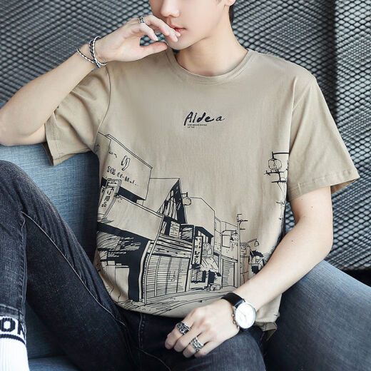 男士棉T恤夏季潮流宽松短袖衫2025 Z829灰色 M 【建议90-115斤】