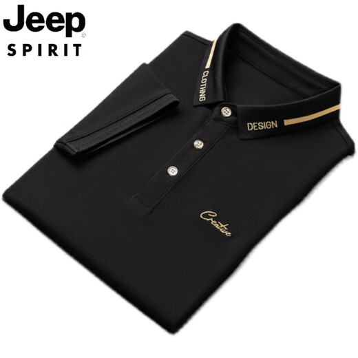 JEEP SPIRIT吉普2025年夏季有领子短袖t恤男潮流冰丝翻领半袖polo衫商务简约 黑色 QY683 L 【120-135斤】