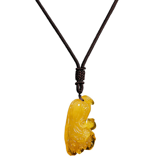 Fat Donglai's same style beeswax pendant necklace for men and women with water drop Pixiu sweater chain Wushi brand chicken oil yellow Pixiu pendant-lanyard style with certificate