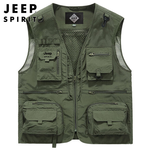 JEEP SPIRIT吉普工装马甲男士春夏季钓鱼背心机能多口袋外套男装 卡其 2XL
