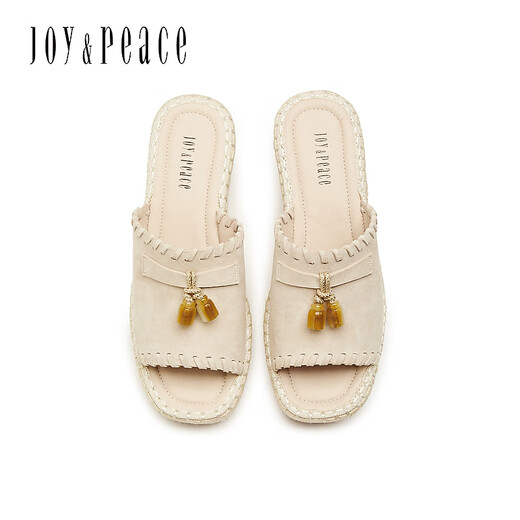 Joy/peace 2025 summer new retro fashionable sheep leather wedge flip flops sandals for women 25051BT5 [pre-sale] apricot color 37
