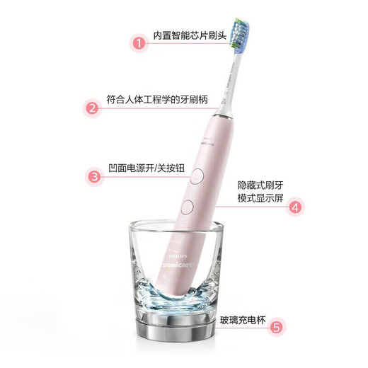 
New Anyi PHILIPS Philips electric toothbrush HX9901 adult voice wave vibration couple automatic toothbrush diamond series HX9901 pink single host
