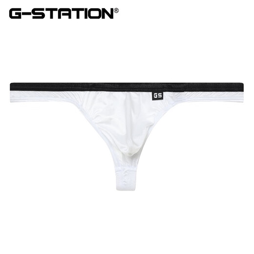 G-STATION satin feel, silky and comfortable Super Shine sexy men's thong with bulging bag singlet too small blue L