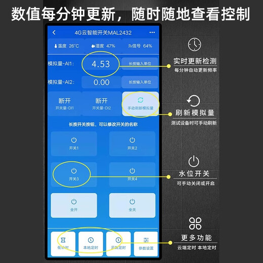 Puffin 4g mobile phone remote monitoring display 4G wireless water level controller alarm WiFi liquid level sensor liquid level acquisition sensor controller + APP