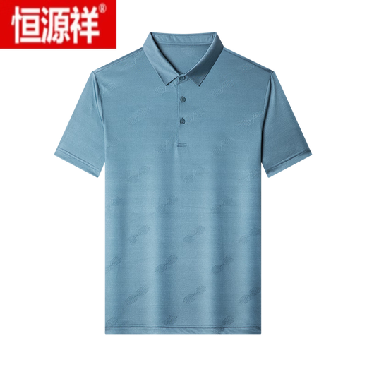 Hengyuanxiang high-end jacquard 100% mulberry silk short-sleeved T-shirt for men middle-aged summer casual silk thin polo shirt BY6218-Molan L 170/50 [suitable for weight 120-135 Jin [Jin equals 0.5 kg]]