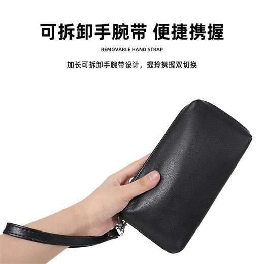 Cowley Keller Herrenkupplungsbeutel Echtes Leder Brieftasche Herrenkopfschicht Cowide Tragbarer Aufbewahrungstasche Weiche Ledertasche Pendeln tragbare Handybeutel Schwarz 21*4.5*11 cm