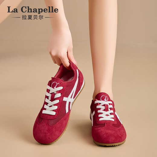 La Chapelle Damenschuhe weicher Sohle bequeme deutsche Trainingschuhe für Frauen 2025 Neues Sommer Dünnes Mesh Atmungsfreie vielseitige lässige Flachschuhe rot xxe6625-2 36