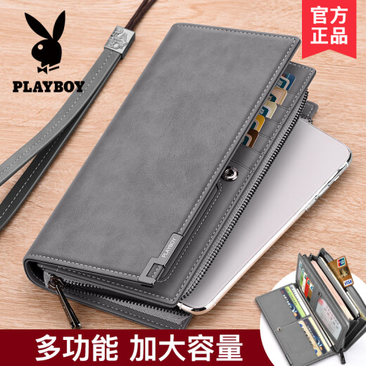 Sangji Playboy Wallet Herren Langer neuer Stil Handtasche Reißverschluss Brieftasche Kartentasche Dad Ehemann Clutch Herren grau Paaz9731-0h