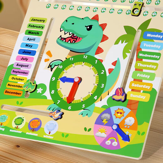 Shantoulin Village Montessori Kalender Uhr Unterricht AIDS Kinderwetter Kognition Board Datum Erkennungstabelle und Zeitpuzzlespielzeug 3 bis 6 Jahre altes Kalender Clock Board Englisch Board