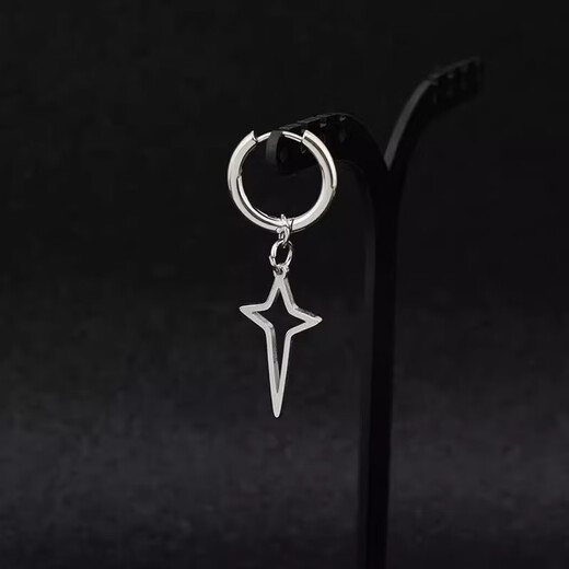 Shixi Star Ear Clip Titanium Steel No Piercing Earrings Cross Men's Earrings Trendy Simple Style Earrings for Men and Women Non-fading No Ear Pierced Cross Star Ear Clips Size Approximately 2.0*12 Spring Ear Clips Gift Box