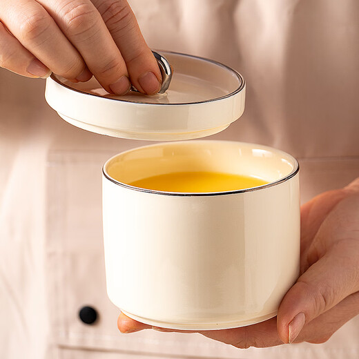 Onlycook ceramic water-proof stew pot with lid, household one-person steamed egg custard bowl, soup and porridge, special small soup pot, baking bowl, steaming cup, 3-piece set, milk white + milk yellow + matcha green