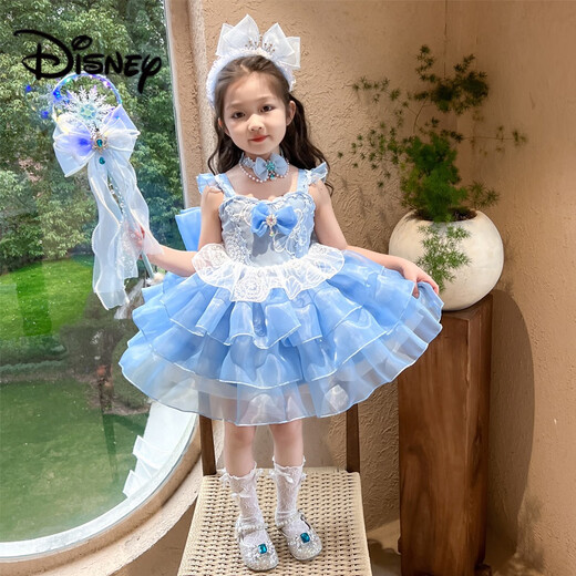 迪士尼（Disney）女童连衣裙夏季2025新款洋气小女孩高端礼服爱莎公主裙洛丽塔裙子 【蓝色裙子】JSGY6625爱莎连衣裙 100 cm 建议身高95左右