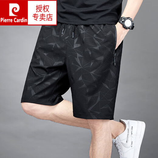 皮尔卡丹（pierre cardin）五分裤男士夏季冰丝薄款速干透气休闲宽松加大码运动短裤沙滩裤子 7029黑色 4XL 180-195斤