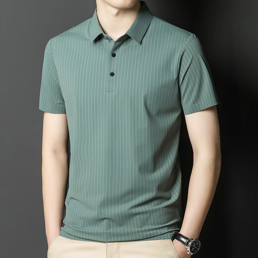 Генеральный директор Yageol Xia Traceless Ice Silk Fort-Forte Forte Forte Men's Men's Late Late Late Later Business Casual Polo Рубашка полосатая футболка 6996 серый S 165