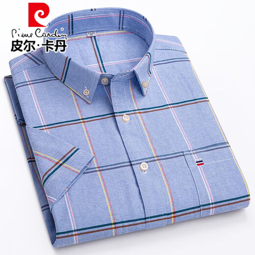 Pier Cardin 100% pure cotton short-sleeved shirt for men in summer Oxford spinning for middle-aged and young people casual and comfortable cotton large-size half-sleeved shirt for cotton short sleeves 1047 M /38[90-110Jin[Jin equals 0.5 kg]]