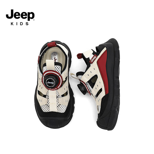 Jeep children's Baotou sandals 2025 new summer men and women's river tracing shoes outdoor wading shoes non-slip beach shoes rice wine red 32 inner length of the shoe is about 20.6cm