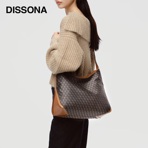 DISSONA women's bag hobo bag old flower bag shoulder bag armpit bag Chinese Valentine's Day gift brown - large size