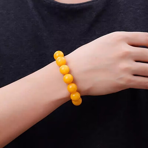 Fat Donglai's same style beeswax bracelet for men, natural, women's model, chicken fat yellow old round beads, transferred rough stone, bead diameter 16 mm (standard men's model), about 32 grams