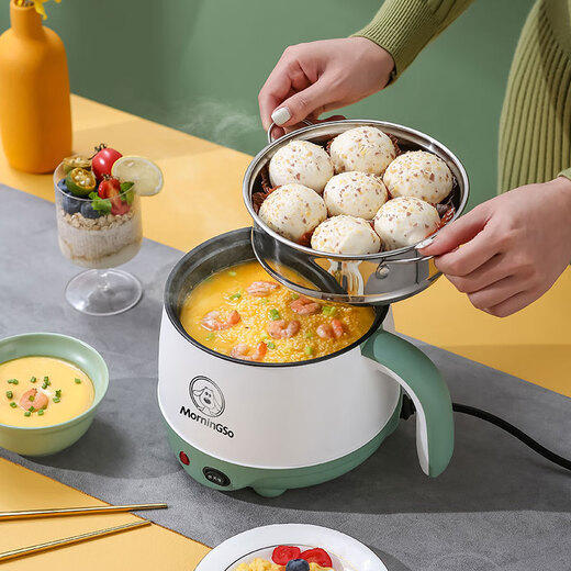 MorningSo electric cooker, small electric cooker, all-in-one multifunctional cooker, dormitory electric cooker, small electric cooker, dormitory use for 1-2 people, multifunctional electric cooker, mini instant noodle cooker, 1.8L Moran green, non-stick pot liner