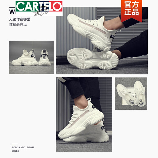 卡帝乐鳄鱼（CARTELO）男鞋夏季2025新款运动休闲老爹鞋子男潮鞋百搭帆布椰子低帮小白鞋 白色9901冰爽透气 38