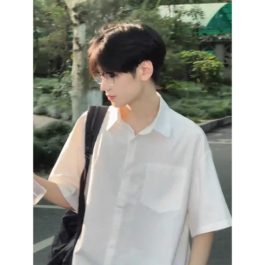 Sherondo White Shirt Herren Sommer loser lässiges lockeres High-End-Outfit des jungen Mannes kurzärmeliges Hemd Solid Color Siebenpunkte halbärmelige dünne Jacke weiß 2xl [Empfohlen 130-145jin [Jin ist gleich 0,5 kg]]